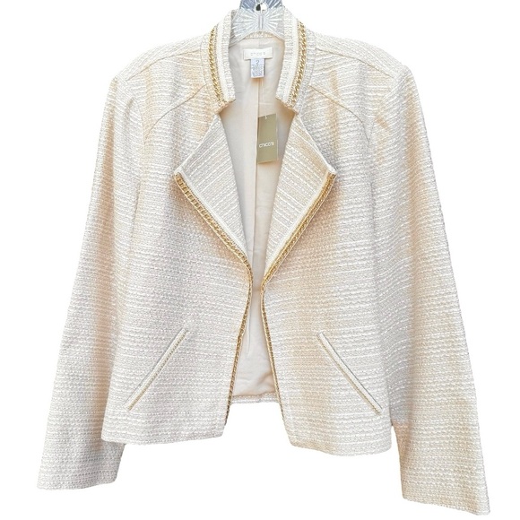 Chico’s Chain Trim Tweed Jacket - Picture 1 of 12